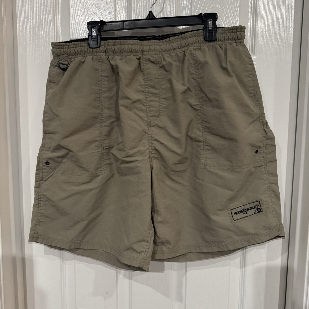 Hook‎ & Tackle Swim Trunks Mens 2x Khaki Elastic Waist Fishing Outdoors Lined